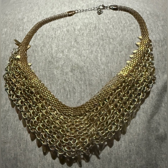 Bib Style Layered Gold Leaf Necklace - Picture 4 of 4